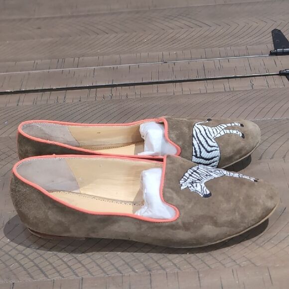 C. Wonder Green Suede Embroidered Zebra Smoking Loafers Sz 9 - Picture 3 of 10